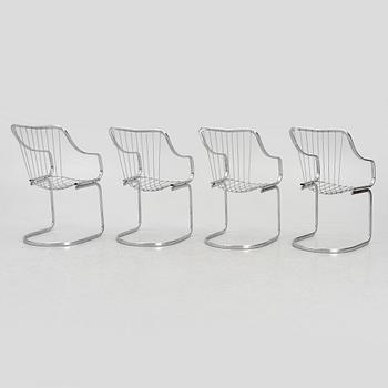 Willy Rizzo, a set of four armchairs, Cidue, Italy 1970s-80s.