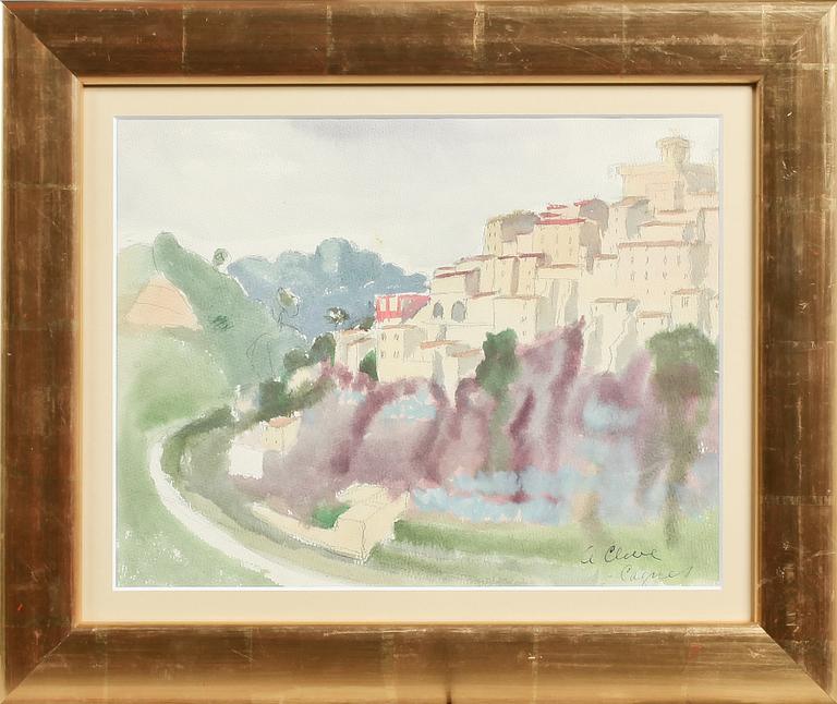AGNES CLEVE, akvarell, "Cagnes", signerad.