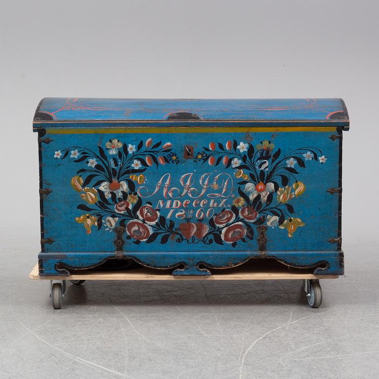 A painted century chest, dated 30/10 1860.