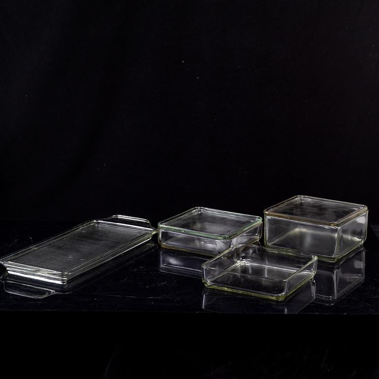 WILHELM WAGENFELD, 'Kubus' stackable storage glass containers, Vereinigte Lausitzer Glaswerke AG, ca 1938.