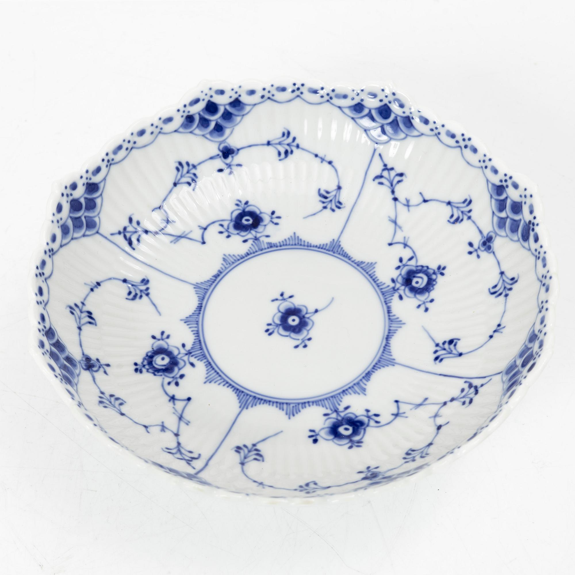 Royal Copenhagen, ten pieces of 'Blue fluted', half lace and full lace porcelain, Denmark, 1961-73.