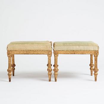 Kungliga taburetter, ett par, av Erik Öhrmark och Pehr Ljung efter ritning av Louis Masreliez, 1790-tal, Sengustavianska.