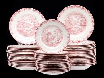 MATSERVIS, 155 delar, flintgods, "Bengali röd", Rörstrand, 1940-tal.