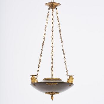 A Swedish Empire 19th century three-light hanging-lamp.