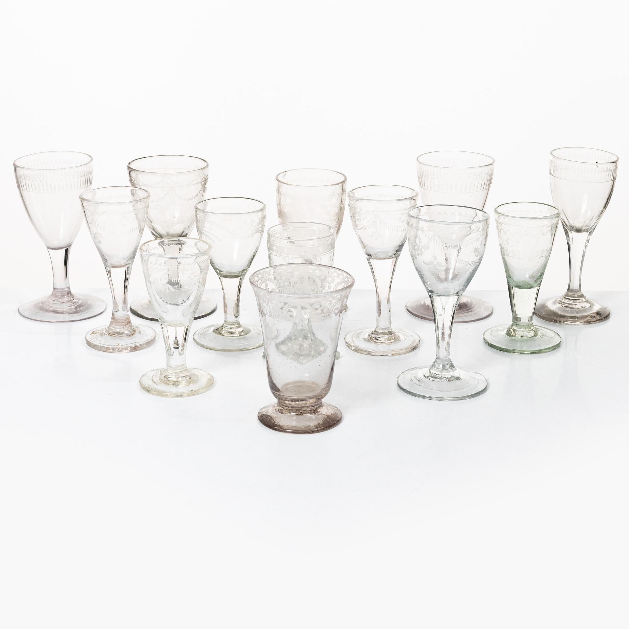 13 glasses, mostly Sweden, circa 1800.