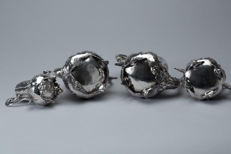 KAFFESERVIS, 4 delar, nysilver, 1900-tal.