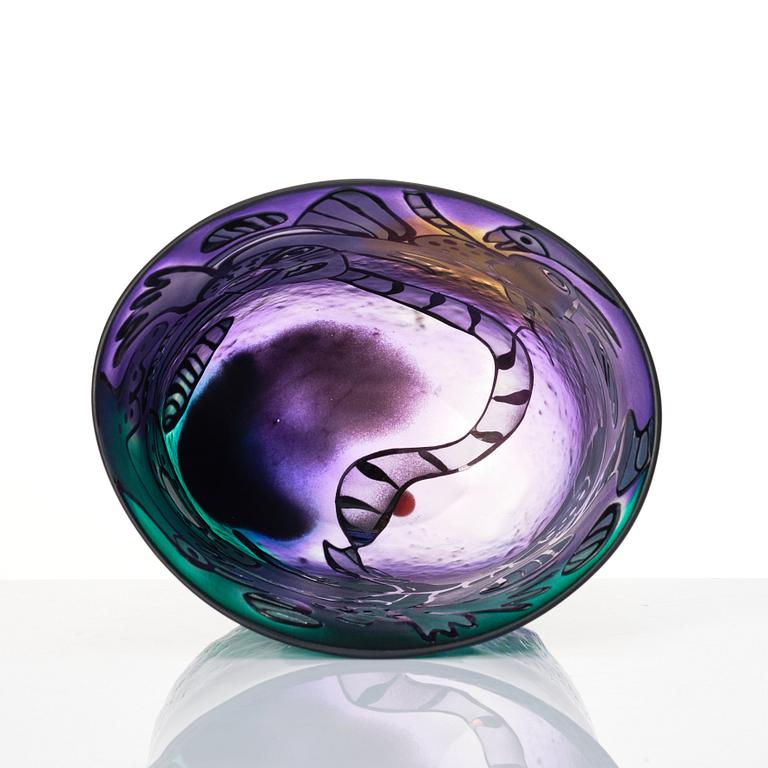 Bertil Vallien, a unique blasted glass bowl, Kosta Boda, Sweden.