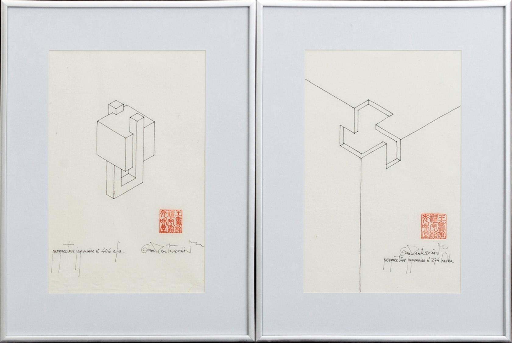 OSCAR REUTERSVÄRD, ink on paper, two pieces, signed.