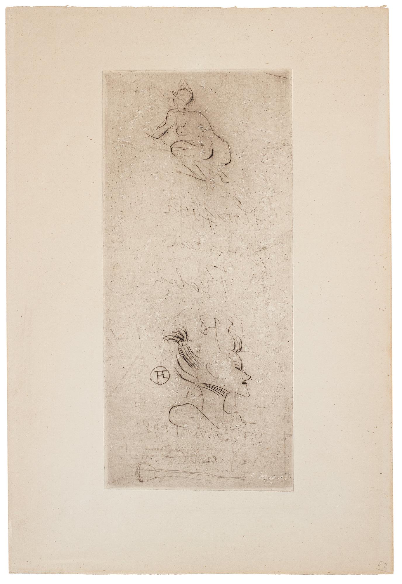 Henri de Toulouse-Lautrec, dry point etching, signed in the plate, 1898.