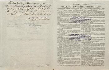 AKTIEBREV, två st, omkring 1898 resp 1901.