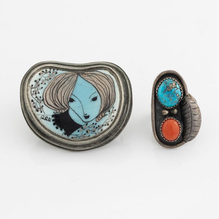 Ring and brooch, silver.