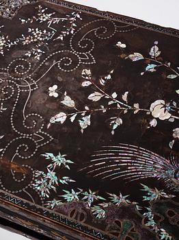 A  Chinese black lacquered altar table with mother of pearl inlay, 17th /18th Century.