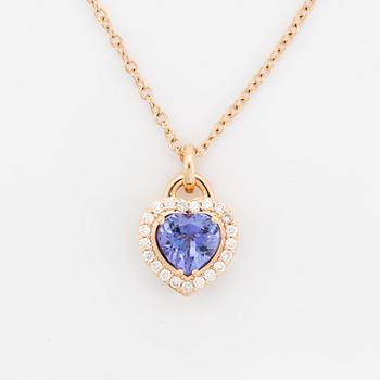Collier med hjärtformad tanzanit och briljantslipade diamanter.