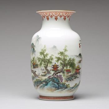 A Chinese enamelled vase with a landscape, 20th Century.