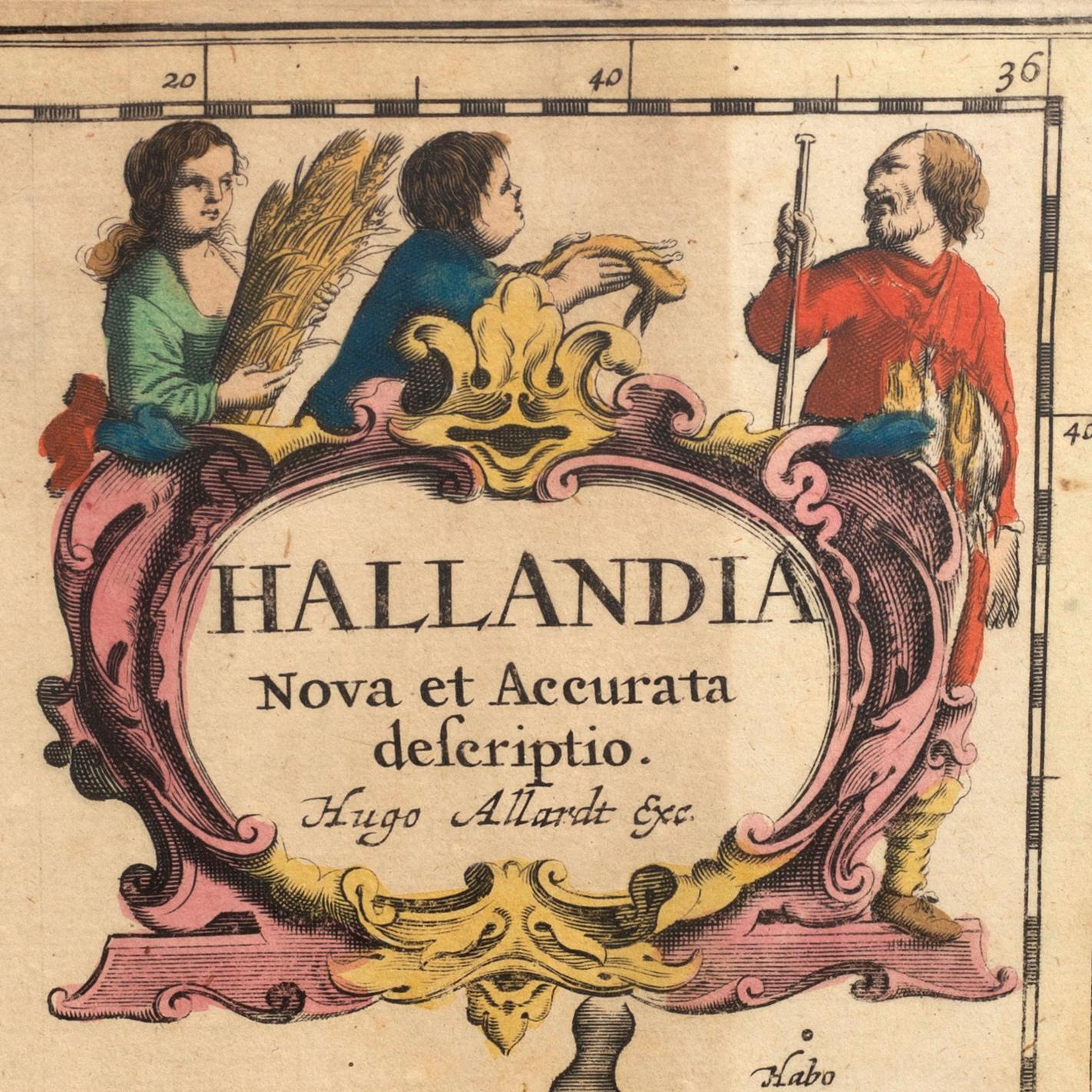 HUGO ALLARDT - MAP, Halland Sweden, hand colored engraving, 17th / 18th century.