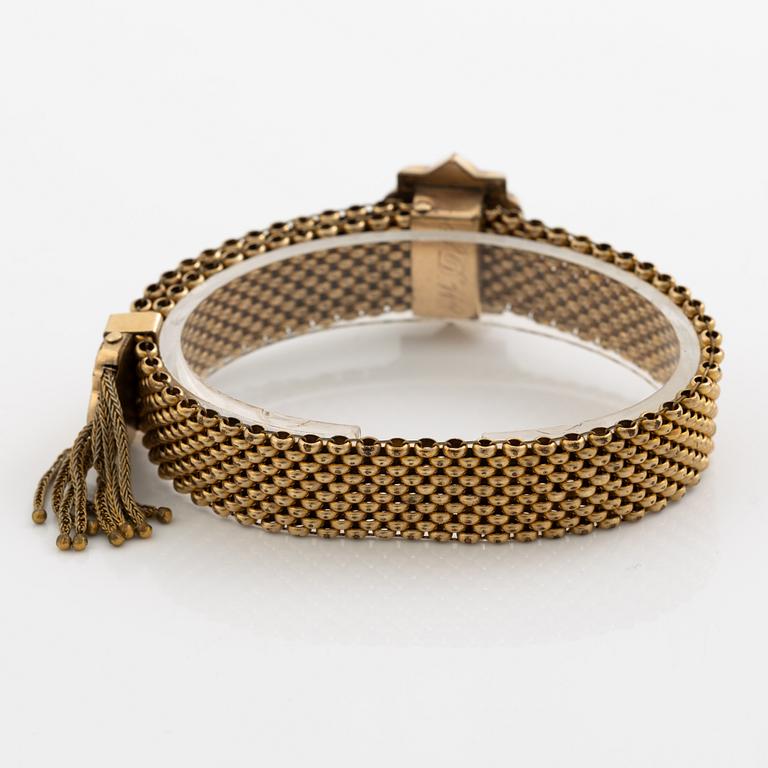 Bracelet and pendant/brooch, gilded possibly silver, with pearls 19th century.