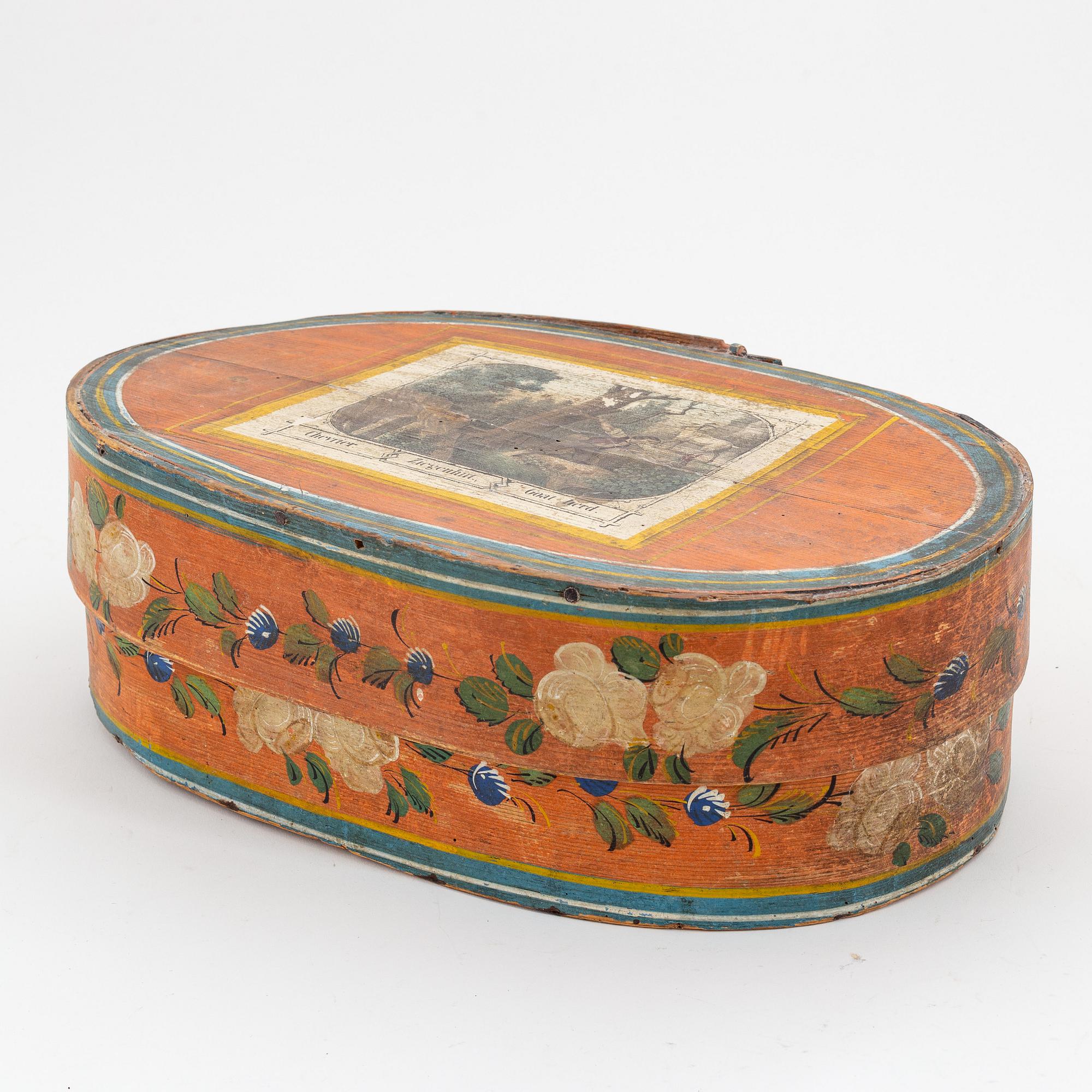 Two Swedish painted boxes with cover, 19th Century.