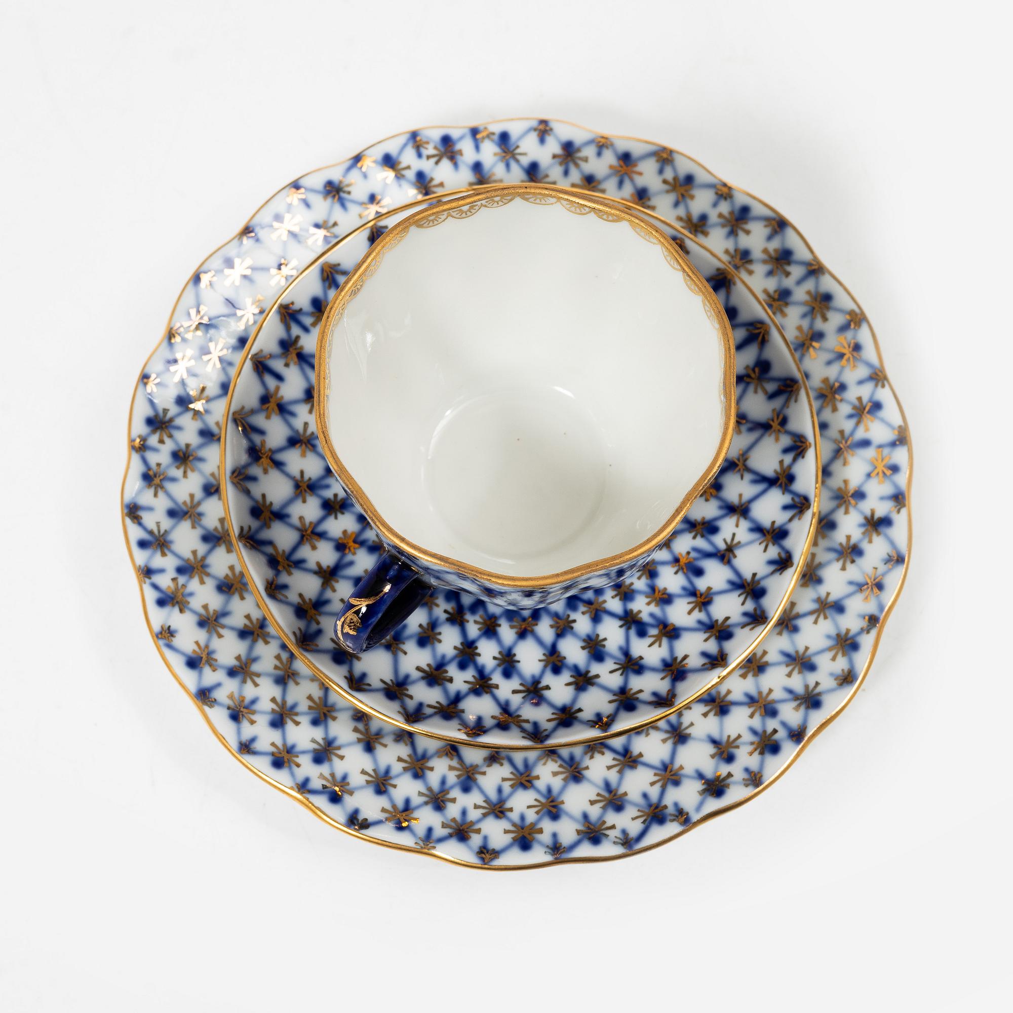 Kaffeservis, 16 delar, porslin, "Cobalt Net", Lomonosov, Sovietunionen.