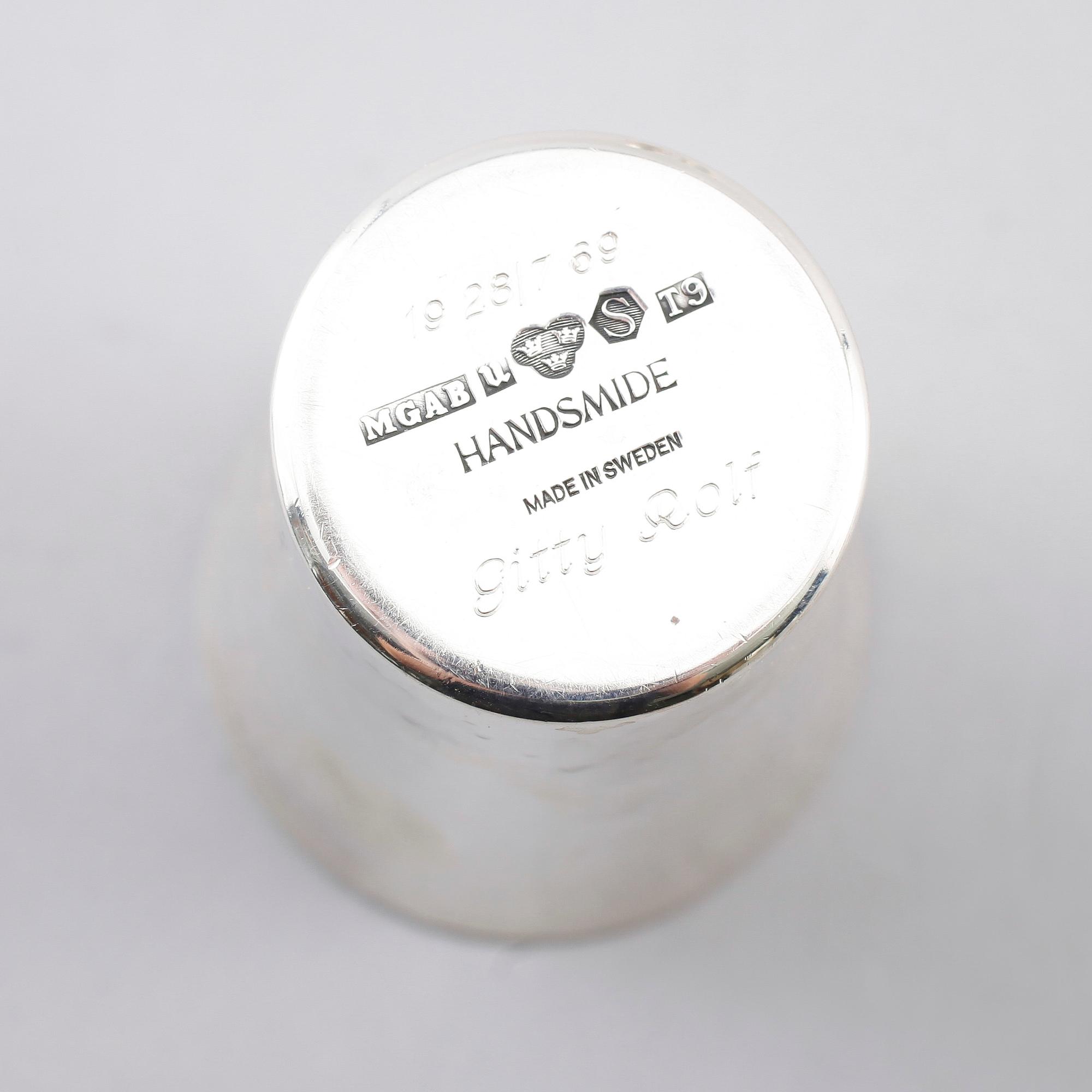 BÄGARE, 6 st, silver, MGAB, Uppsala 1969. Vikt ca 350 gram.