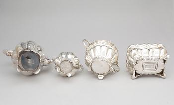 KAFFESERVIS, 4 delar, nysilver, rokokostil, AG Dufva Stockholm 1900-talets början.