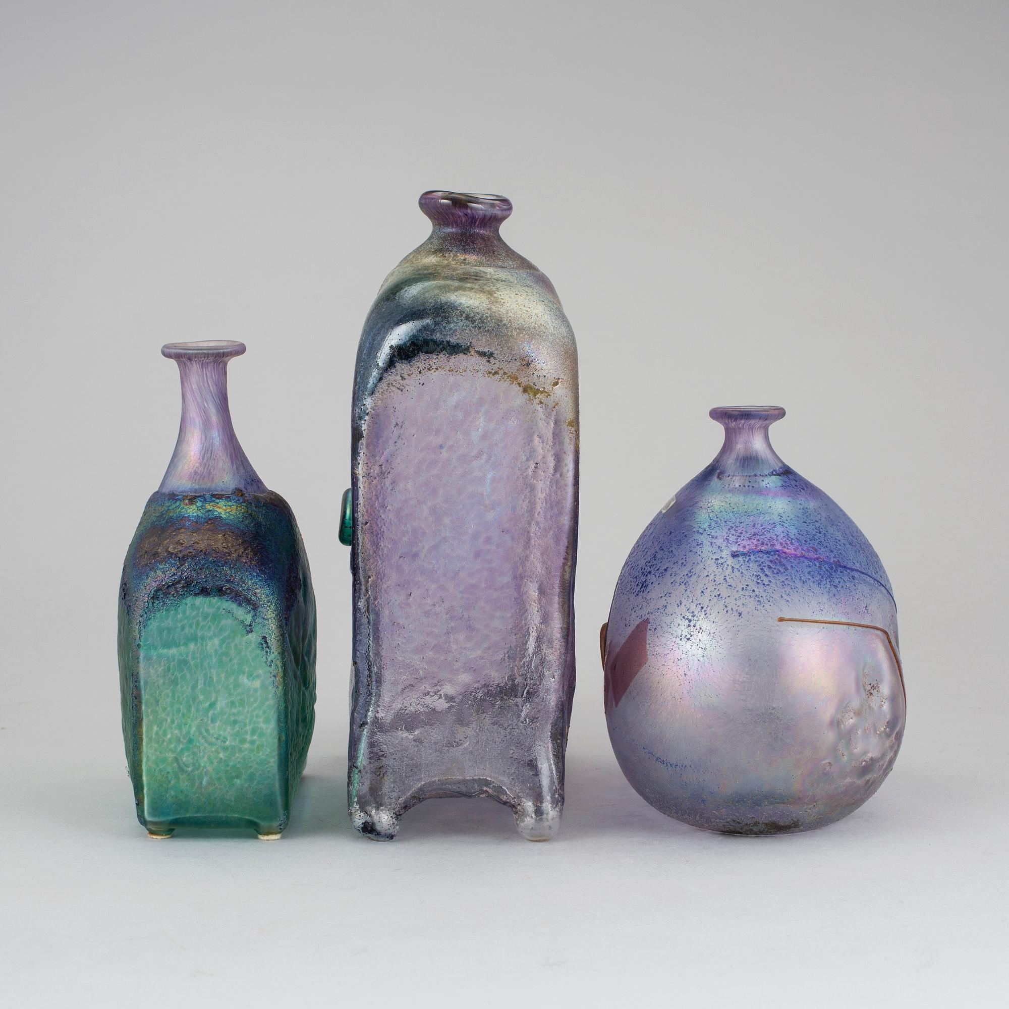 BERTIL VALLIEN, 3 stycken flaskor, glas, Boda, unika.