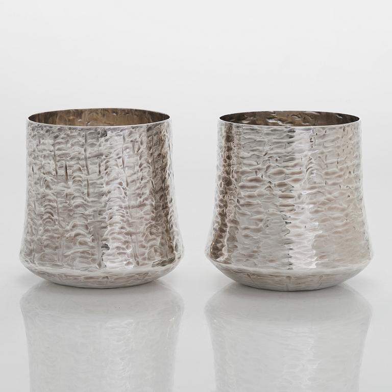 Tapio Wirkkala, a sterling silver pitcher with eight beakers, Hämeenlinna Finland 1973-1978.