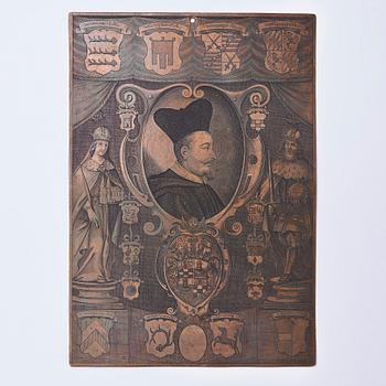 GRAVERAD KOPPARPLÅT, 1600-tal. Pierre de Loisy II (1619-1670). Porträtt av Roman Giel von Gielsberg (1612-1673).
