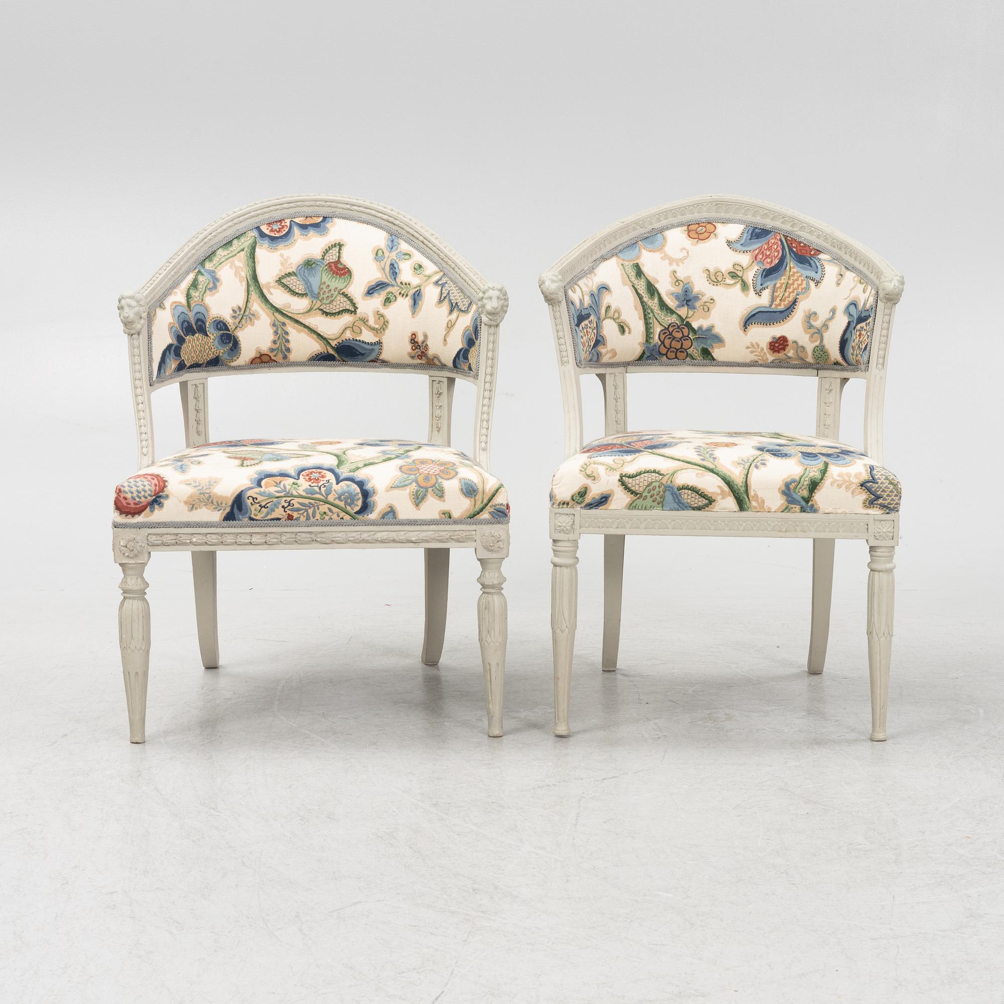 A matched pair of armchairs, late Gustavian, circa 1800.