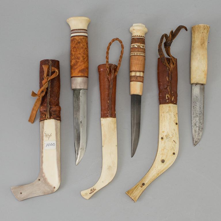 Three traditional sami knives 20th century.