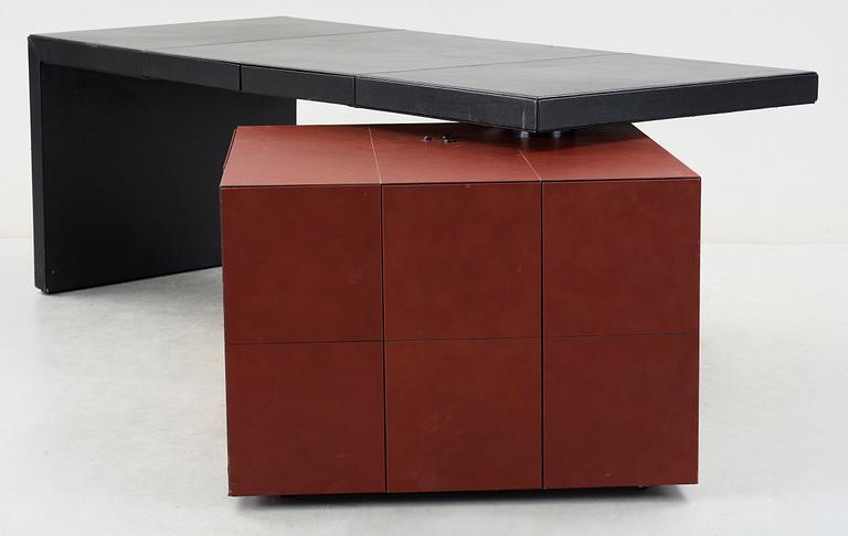 A Lella & Massimo Vignelli black and brown leather 'C.E.O Desk', Poltrona Frau, Italy.