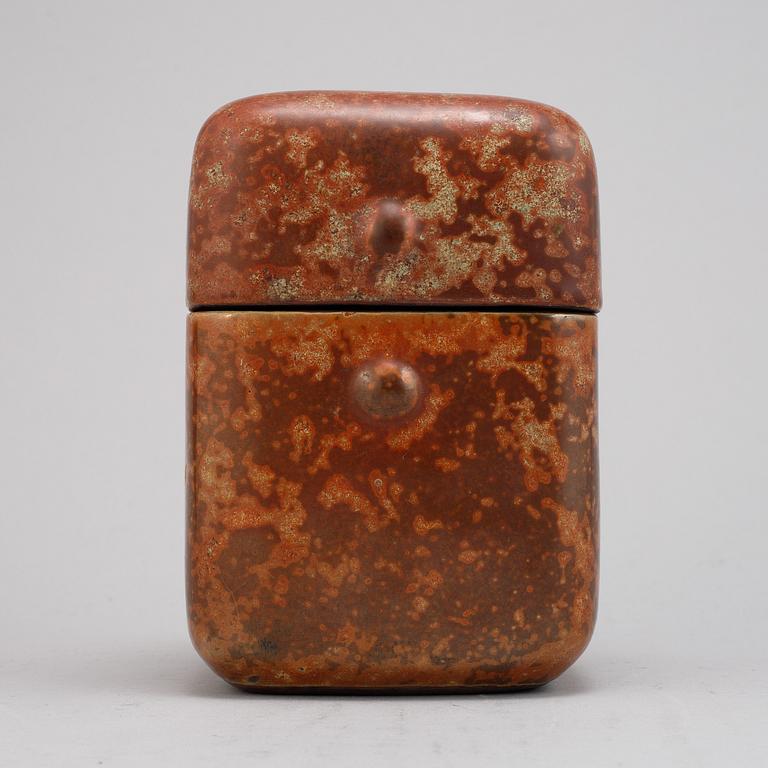 Hans Hedberg, a glazed ceramic lidded box, Biot, France, signed Hbg.