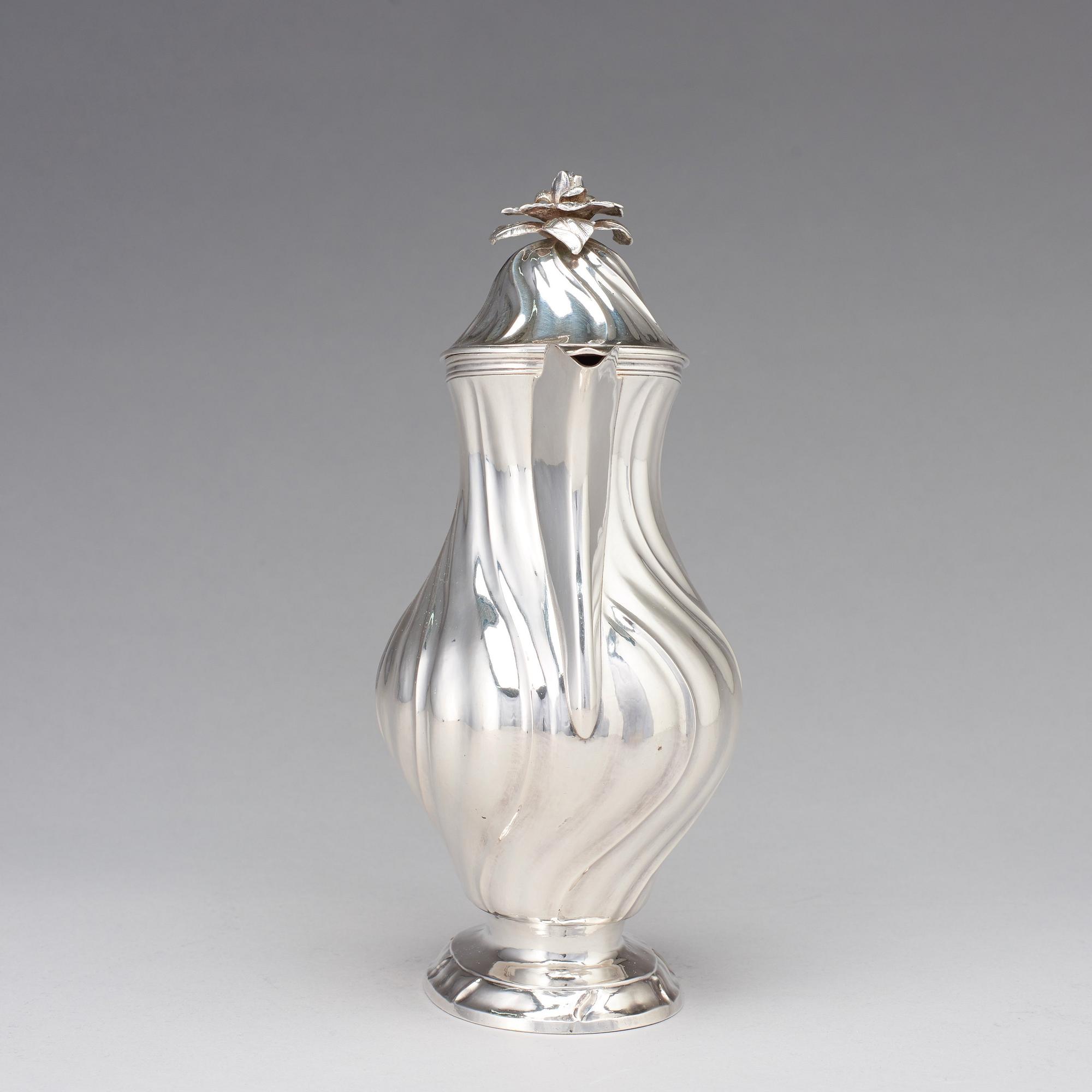 A Swedish 18th century rococo silver coffee-pot, maker's mark of Jacob Lampa, Stockholm 1770.