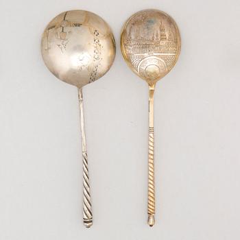 TWO SPOONS, silver, Moscow ca 1900, Alexandra Yagunova and Stefan Levin, Moscow ca 1881.