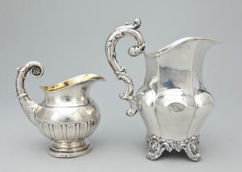 GRÄDDKANNOR, 2 st, silver, bl.a. Anders Lundqvist Stockholm 1839. Total vikt ca 230 gram.