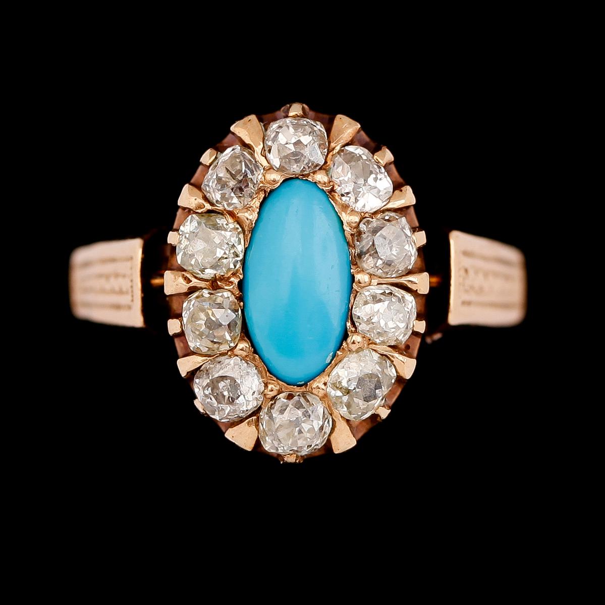 RING, 18K guld, turkos och diamanter.