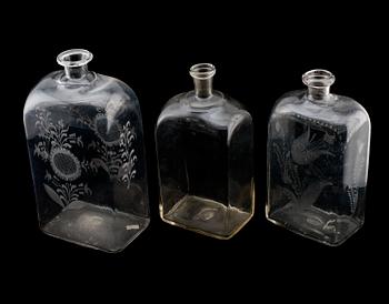 BRÄNNVINSPLUNTOR, 3 st, glas, 1800-tal.