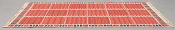 Barbro Nilsson, A CARPET, "Salerno kallröd med enkel bård", flat weave, ca 217 x 149,5 cm, signed AB MMF BN.