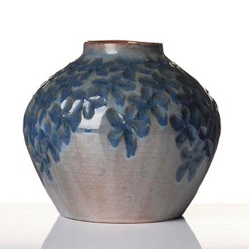 Hilma Persson-Hjelm, a glazed earthenware art nouveau vase, executed in her own studio, Arvika 1916. No 3807.
