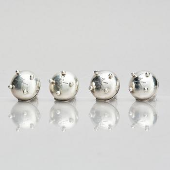 Georg Jensen, four sterling silver casters, design Harald Nilesen, Copenhagen 1933-44, one Copenhagen after 1945.