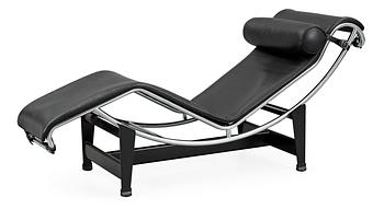 129. A Le Corbusier 'LC 4' black leather and chromed steel reclining chair, Cassina, Italy.