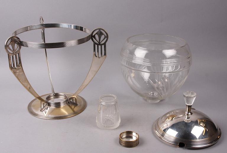 BÅLSKÅL, nysilver och glas. WMF, 1900-talets början.