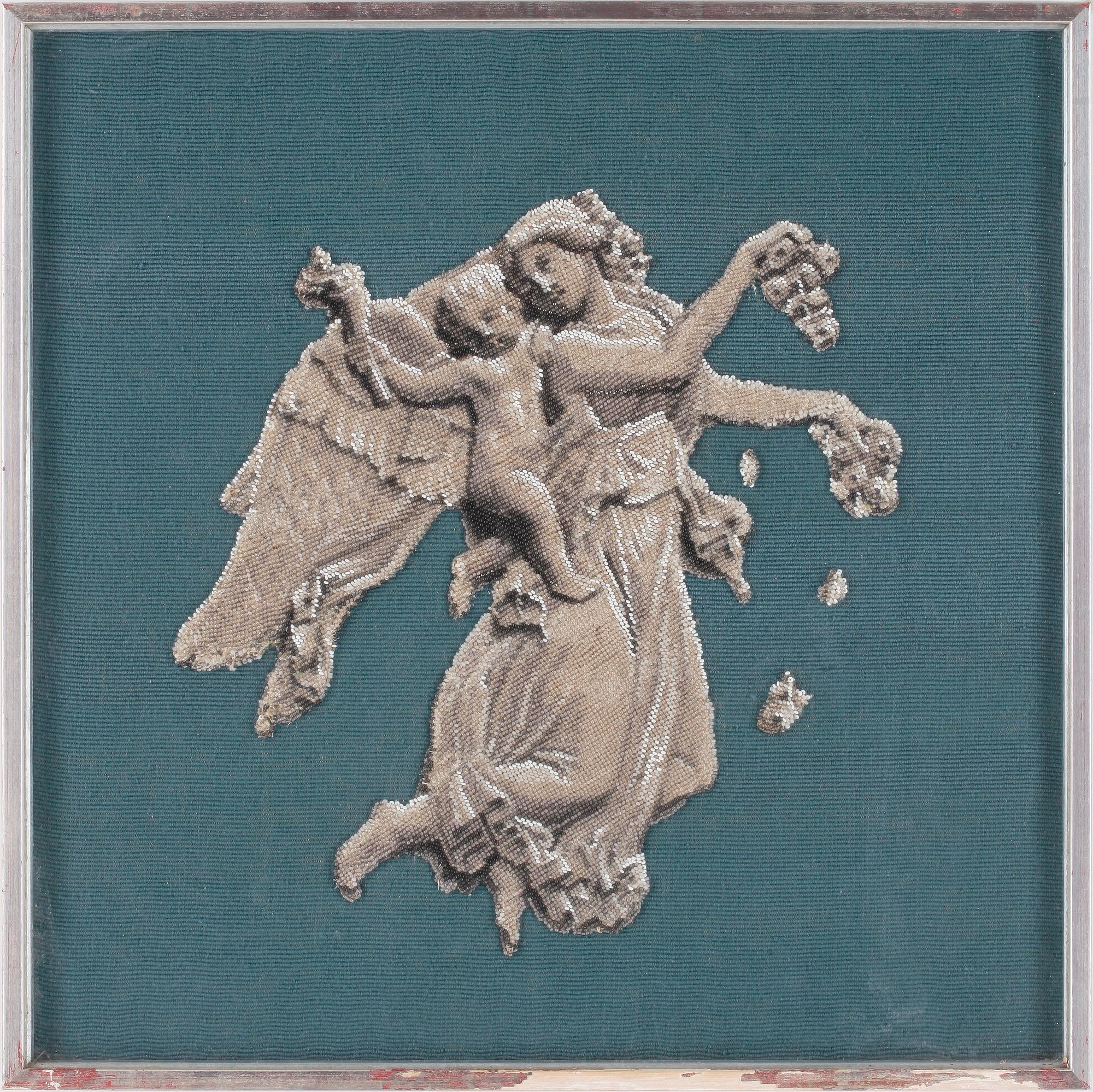 PÄRLBRODERIER, 2 st, 1800-talets mitt.