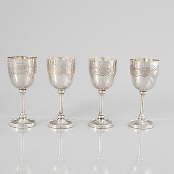 Four Sterling Silver Cups, Swedish import mark, second half of the 20th Century.