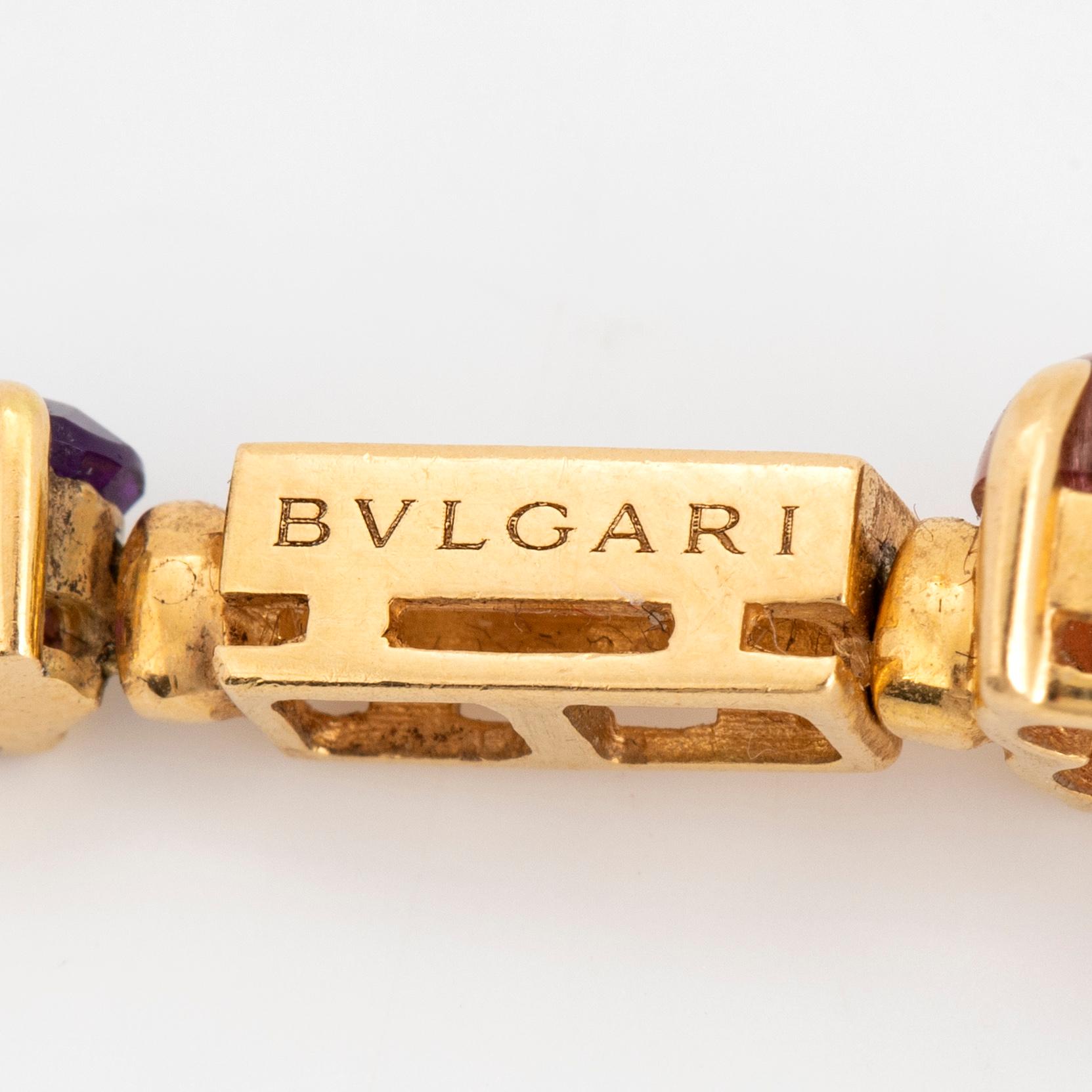 BULGARI, gold, brilliant-cut diamond, amethyst and tourmaline pendant.