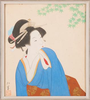 A Japanese woodblock print, after Shoen Uemura (1875-1949).