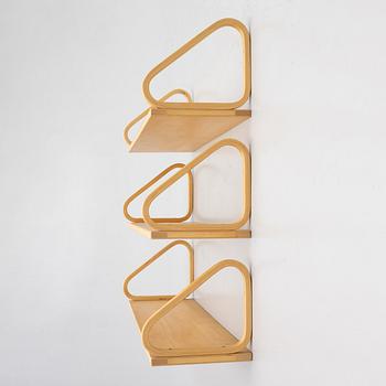 Alvar Aalto, three wall shelves, model 112B, Artek, Finland, late 20th century.