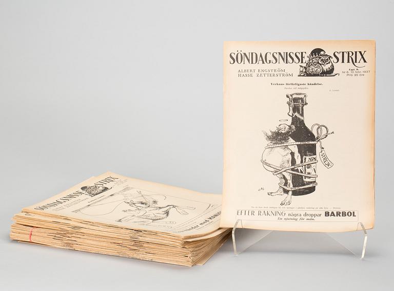 TIDNINGAR, "Söndags-Nisse Strix, 1937 och 1939, spridda nummer.