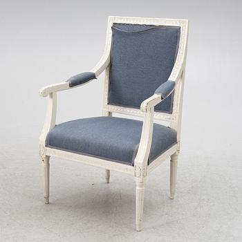 Armchairs, a pair, Gustavian style, circa 1900.