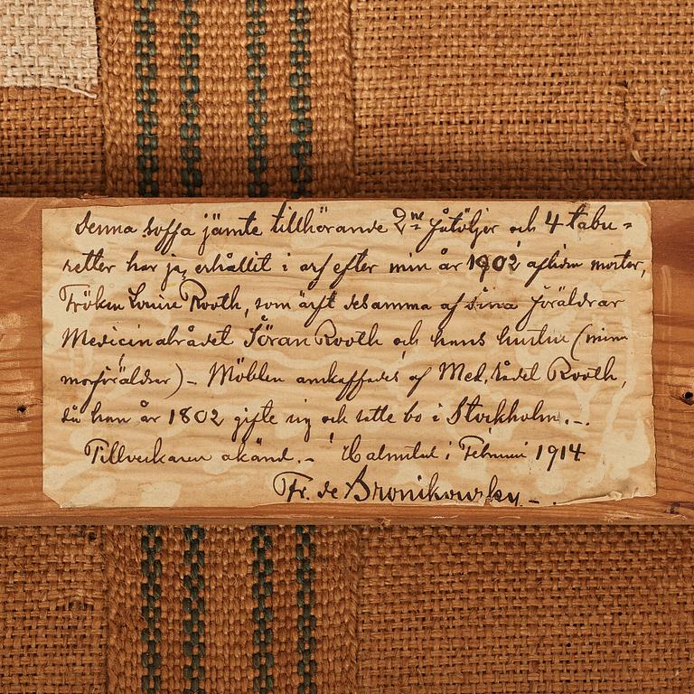 STOLAR, ett par, och SOFFA, av Ephraim Ståhl (mästare i Stockholm 1794-1820), sengustavianska, omkring år 1800.
