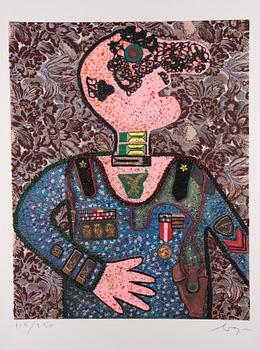 ENRICO BAJ, blandteknik och färgtryck, 5 st, signerade och numrerade.